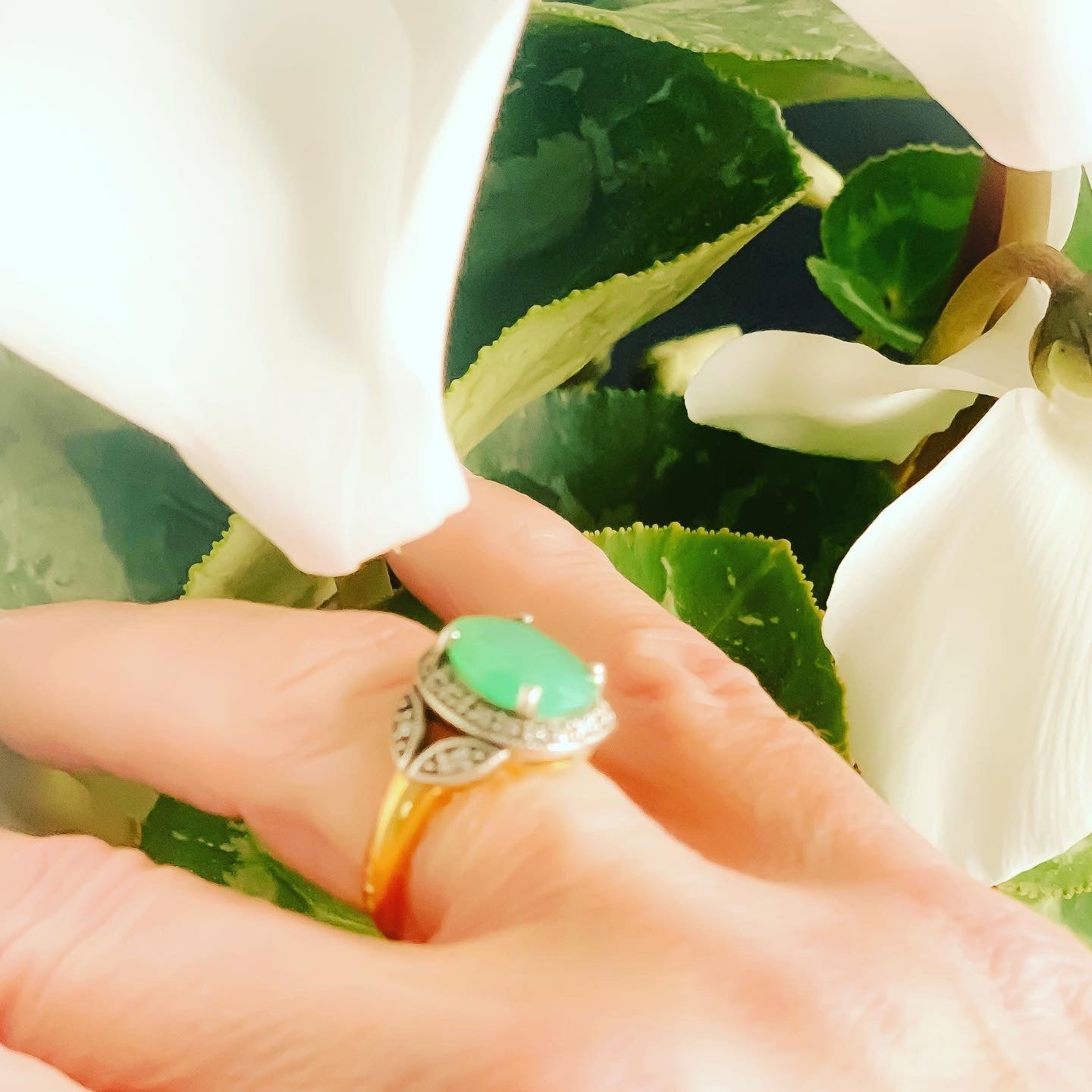 Bague Mathilde art déco en chrysoprase