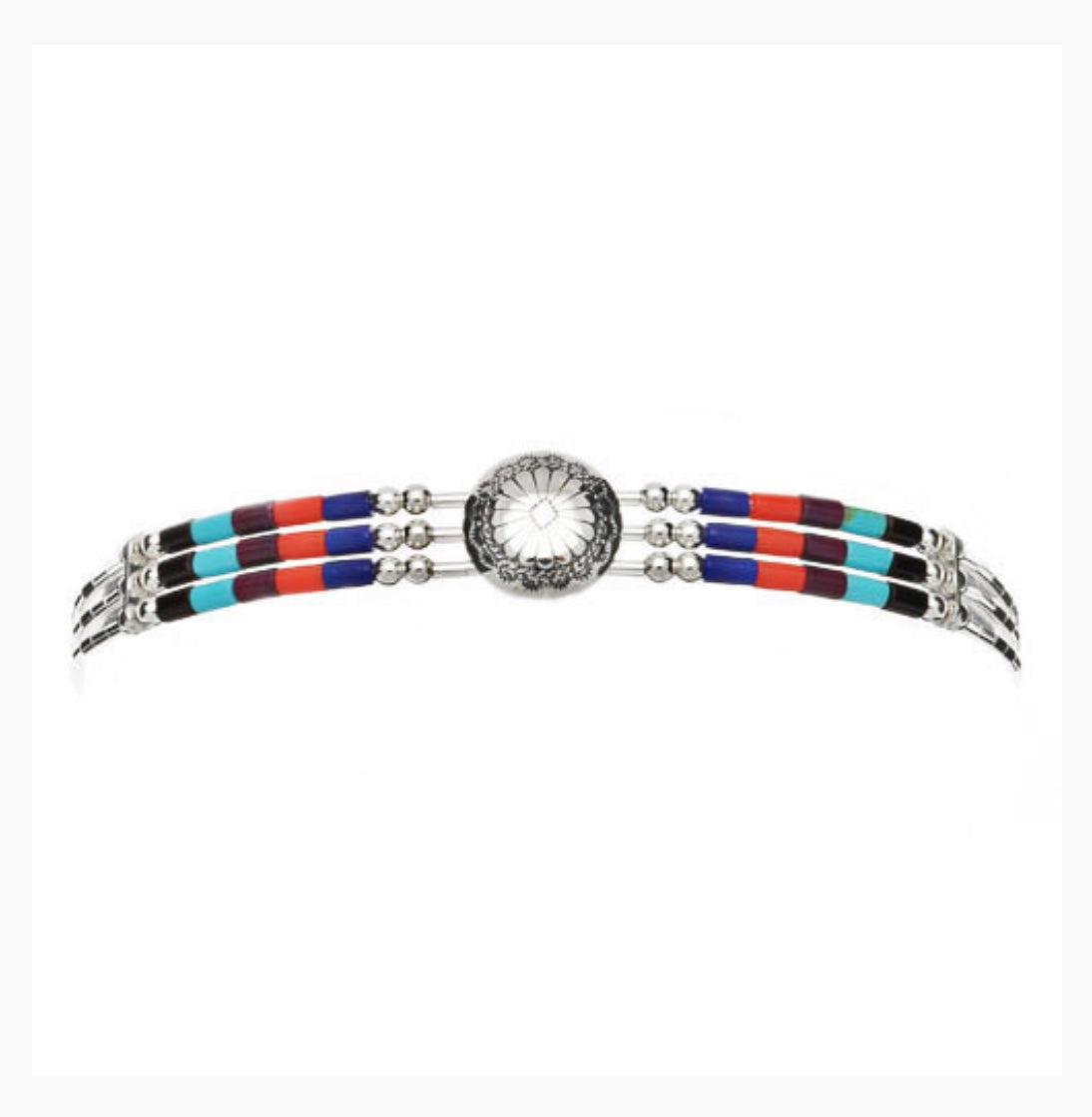 Bracelet "Liquid Silver", Concha centrale. Perles tubulaires en turquoise et Mix et en argent