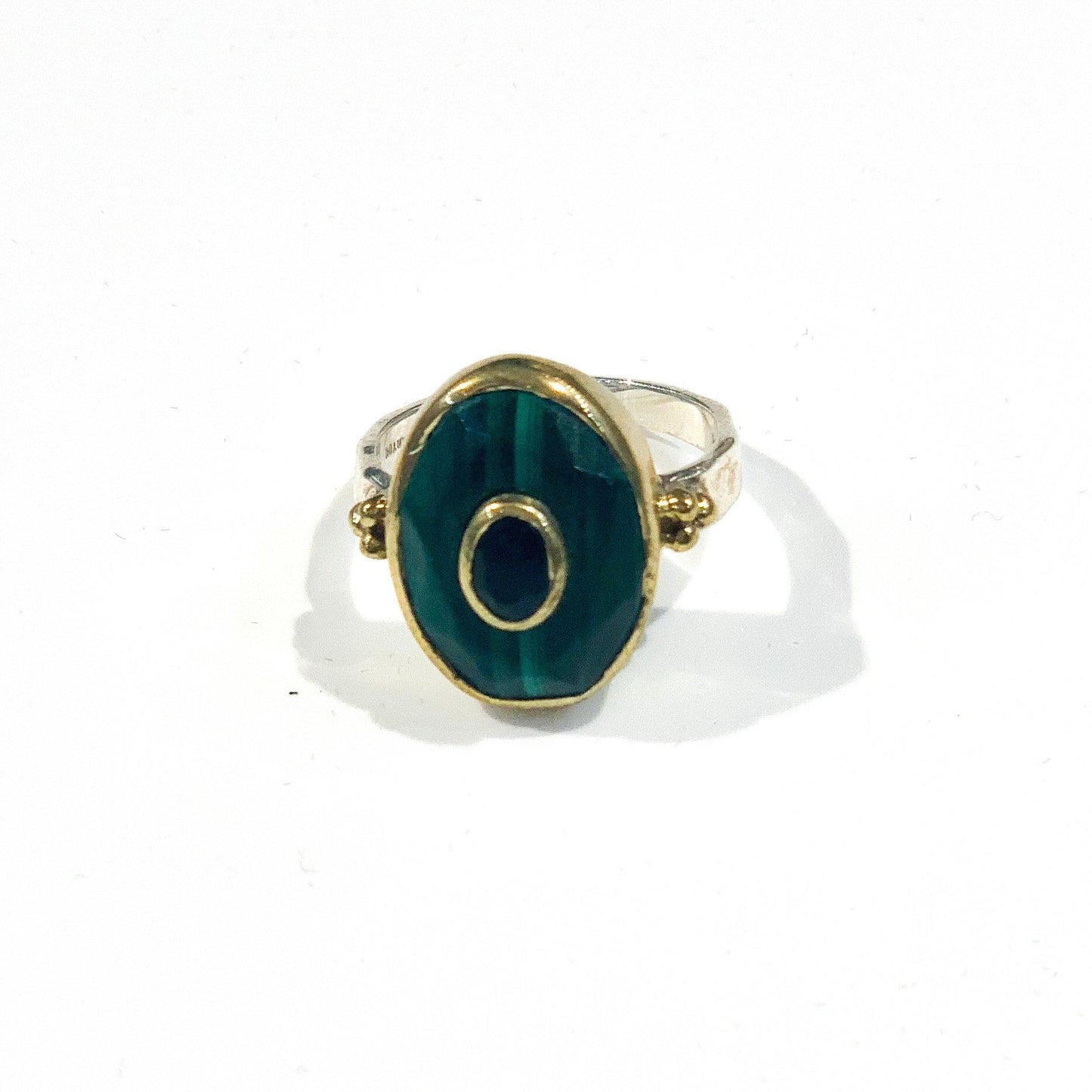 Bague Throne en Malachite véritable et Onyx - Gyptis Bijoux