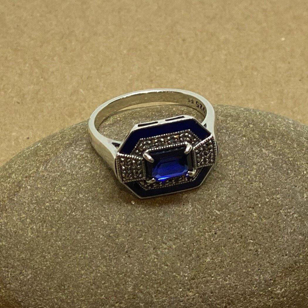 Bague Jeanne art déco en imitation saphir - Gyptis Bijoux
