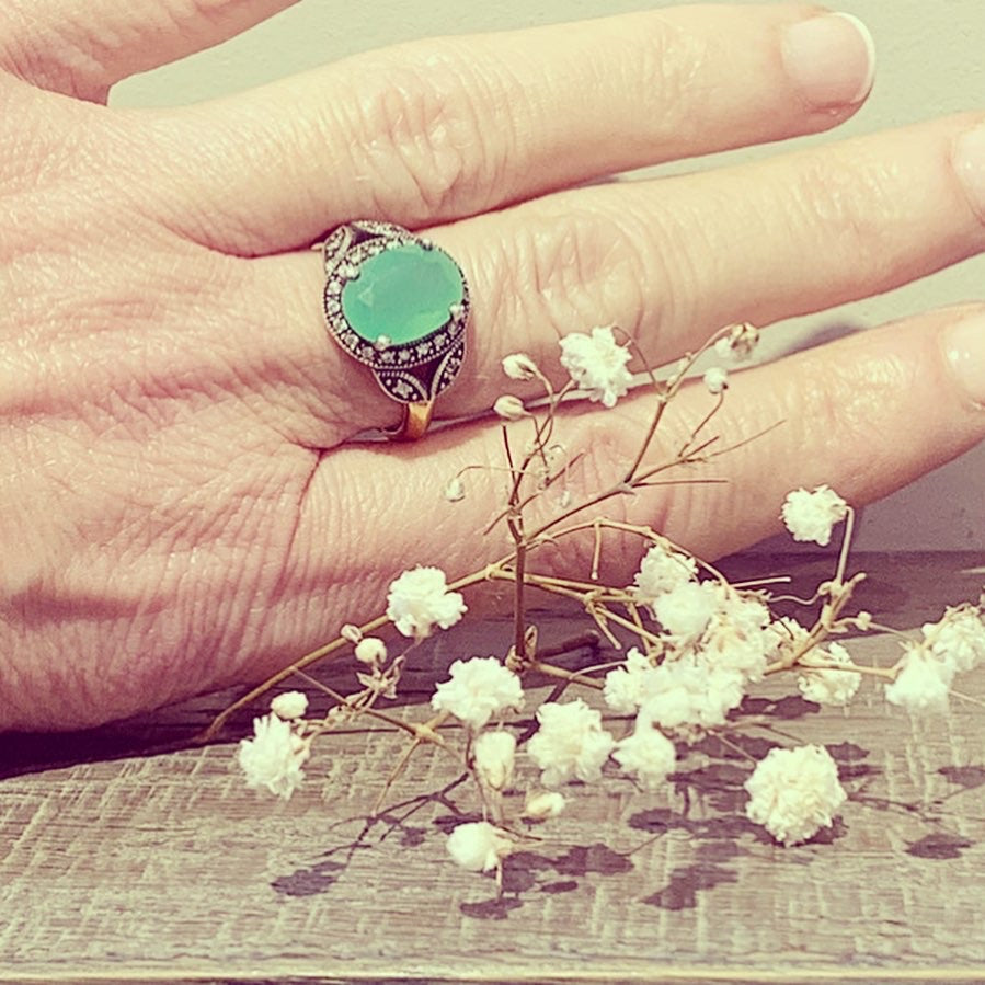 Bague Mathilde art déco en jade véritable