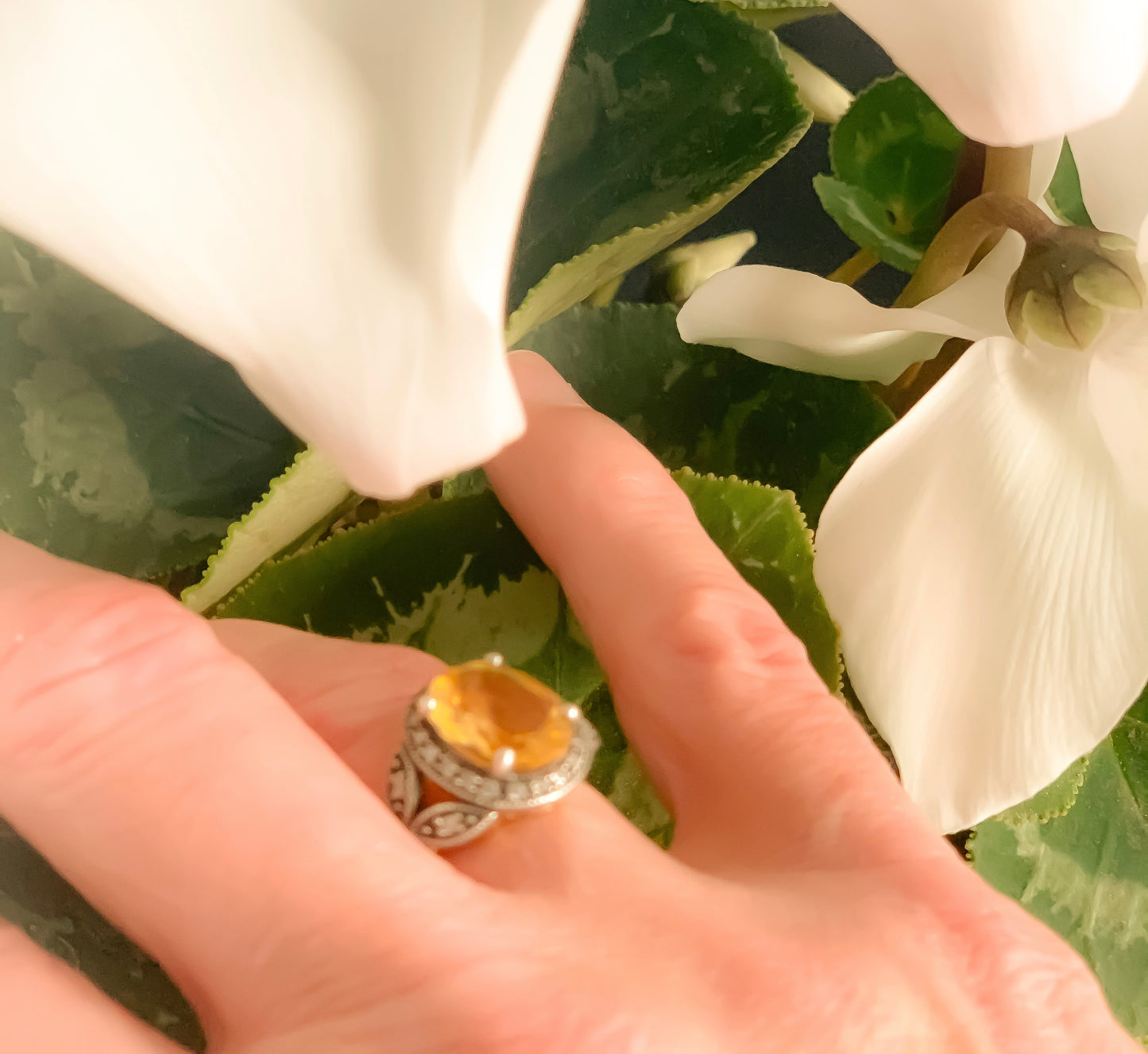 Bague Mathilde art déco en citrine véritable sur vermeil