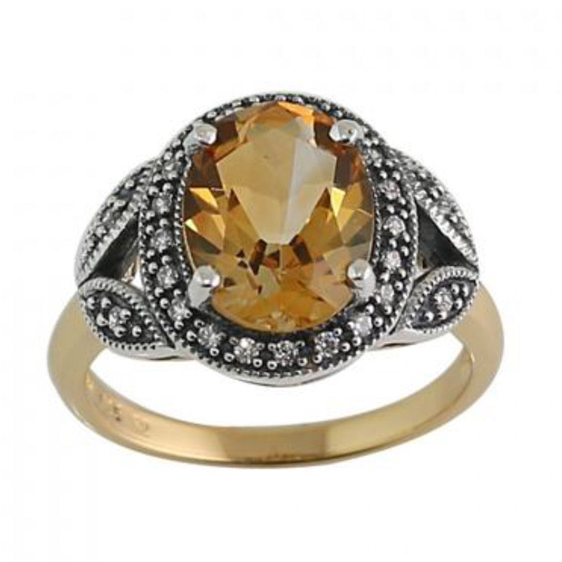 Bague Mathilde art déco en citrine véritable sur vermeil