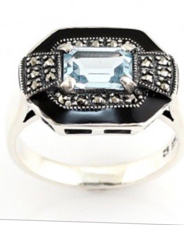 Bague Art Déco Jeanne Topaze bleue - Gyptis Bijoux