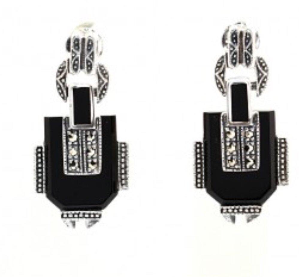 Boucles d’oreilles Colette art déco en Onyx - Gyptis Bijoux