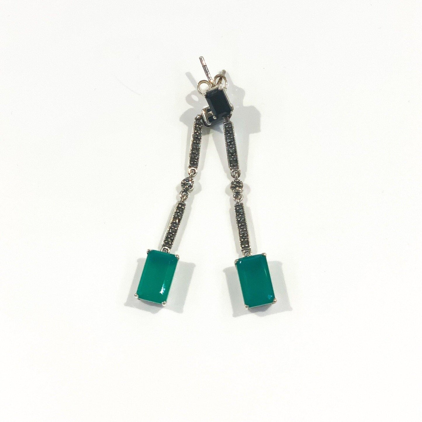 Boucles d’oreilles Louise en agate verte et onyx art déco - Gyptis Bijoux