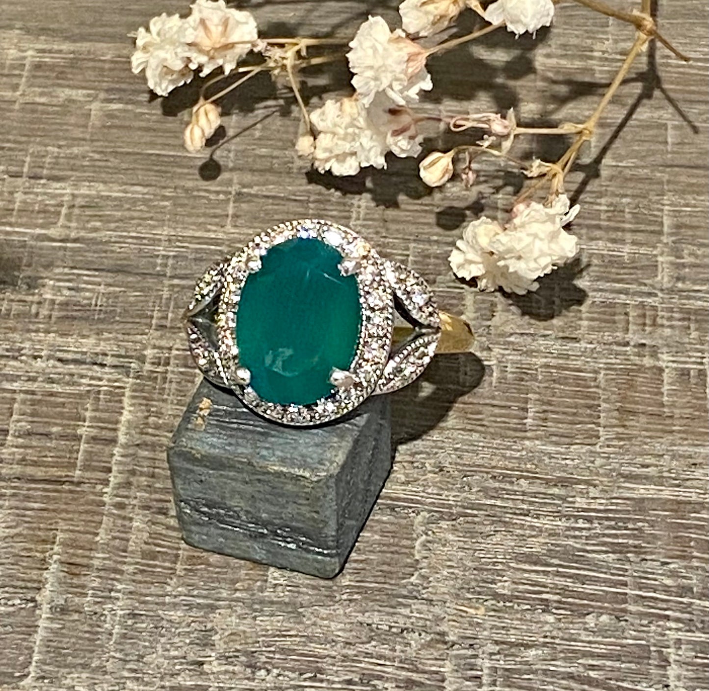 Bague Mathilde art déco en agate verte véritable